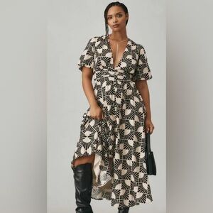 Anthropologie Katerina Button Front Dress, Black and Cream, Size L